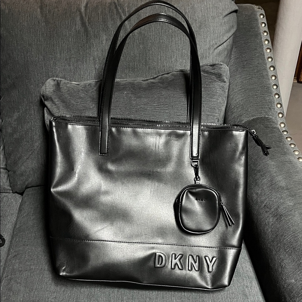 DKNY Sleek Black Tote with Mini Pouch